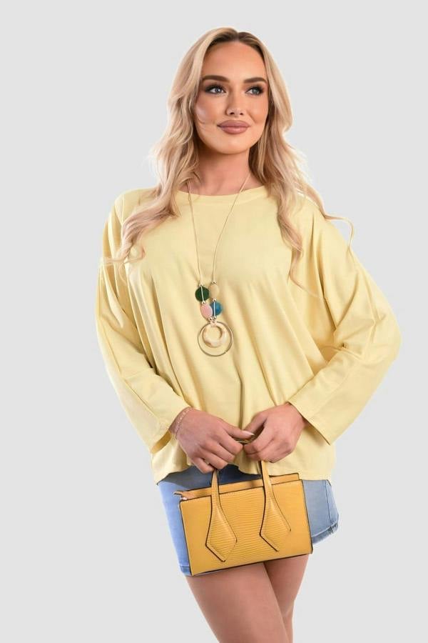 Emmy Casual Long Sleeve Loose Fit Top - Yellow