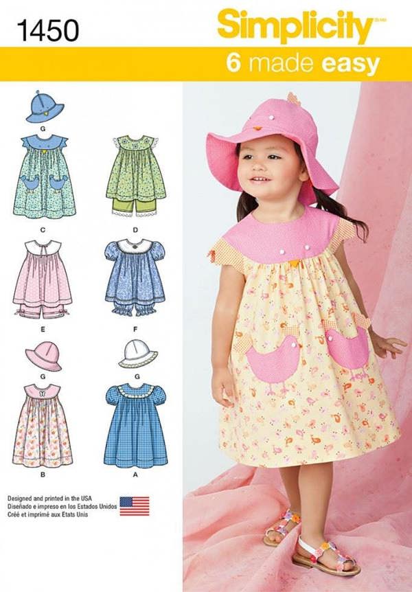 Simplicity Sewing Pattern 1450, Dresses, Headwear, Shorts, Tops for Kids, Baby, Ages: 1/2 - 4 - Easy