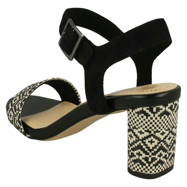 Clarks Ladies Clarks Block Heeled Peep Toe Sandals Amali Weave