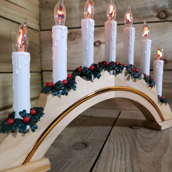 Samuel Alexander Premier Wooden Christmas Candle Bridge Arch with 7 Flickering Candle Bulbs Mains Operated