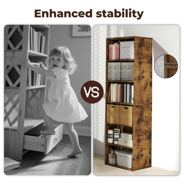 Levede Slim Bookcase Tall Bookshelf 6 Tier Adjustable Shelf Living Room Walnut