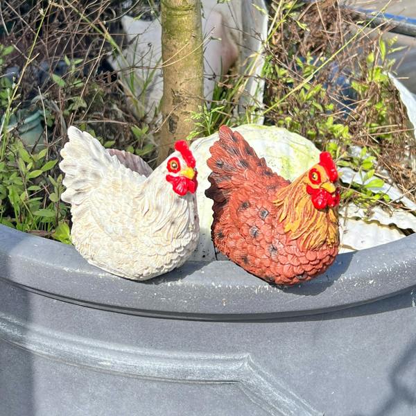 Pair of chicken garden ornaments