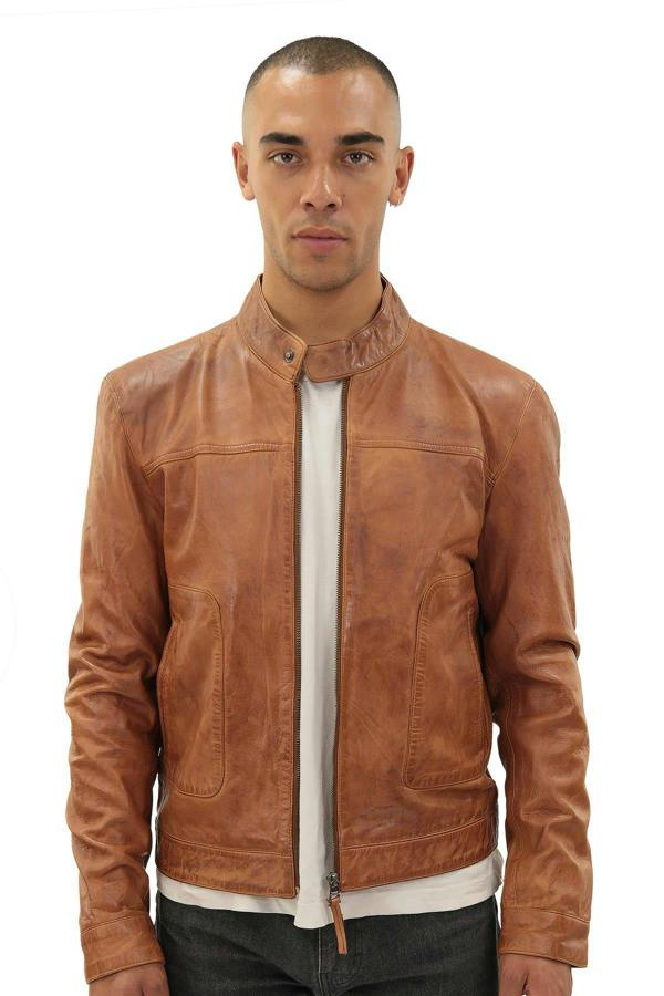 Infinity Leather Men’s Classic Fitted Leather Biker Jacket-Austin