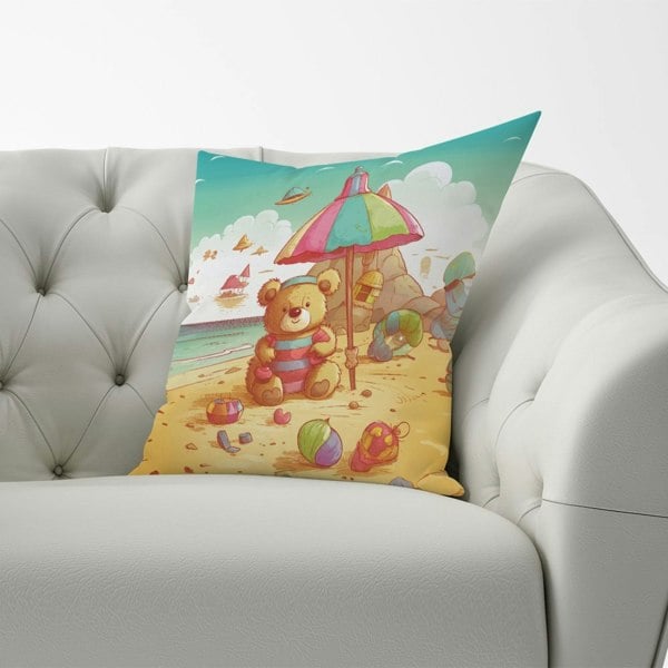 Warren Reed Teddy Bead On A Beach Holiday Cushions