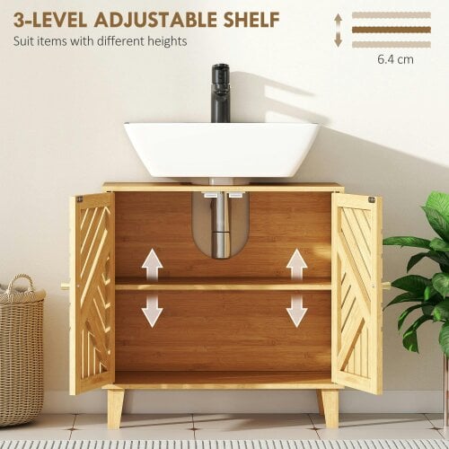 Wyld Haus Limifi Bamboo Under Sink Bathroom Storage Cabinet With Adjustable Shelving Natural Finish