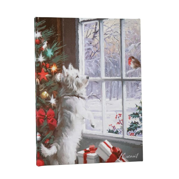 Samuel Alexander 40cm x 30cm Battery Operated Light up Fibre Optic Christmas Dog & Robin Wall Art