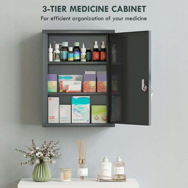 kleankin Locking Medicine Cabinet, First Aid Cabinet with Storage Shelves