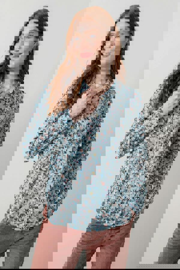 Patsy Organic Cotton Ditsy Shirt Ice Blue | Lily and Me Clothing