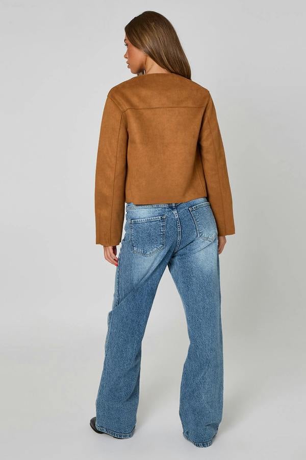 Urban Bliss Cropped Faux Suede Button Front Jacket