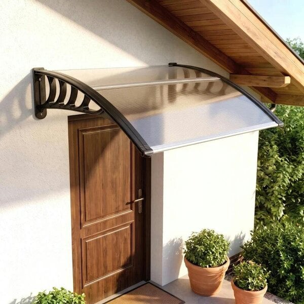 Front Door Canopy, Outdoor Awning, Rain Shelter for Window, Porch and Front/Back Door, 103 x 96.5 cm, Clear