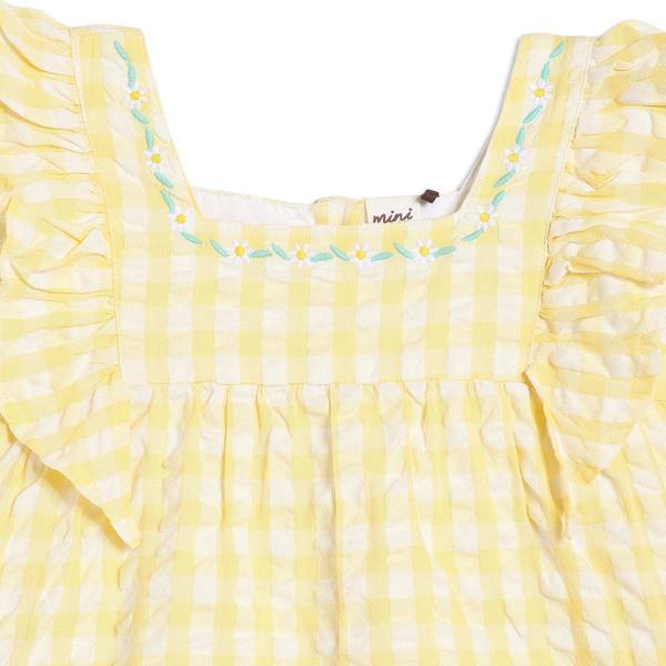 Mini Cuddles Baby Girls Checked Woven Top, Yellow