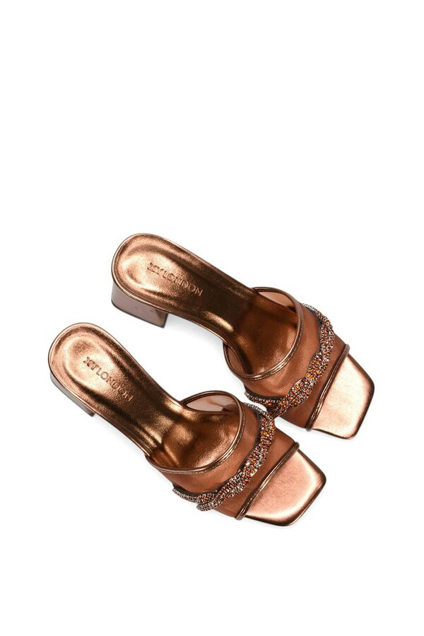 XY LONDON Backless Block Heel Sandals With Crystals and Mesh