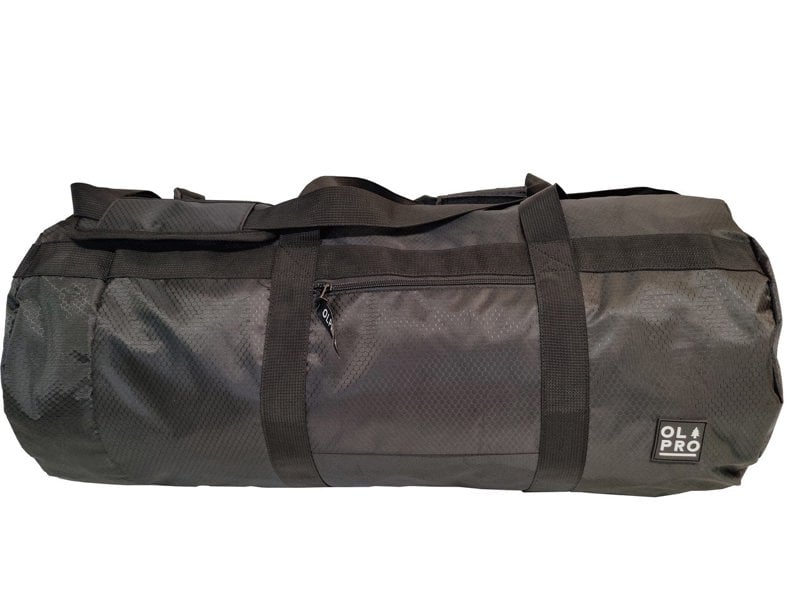 60L Black Holdall / Duffle Bag OLPRO - side profile showing straps and zip pocket