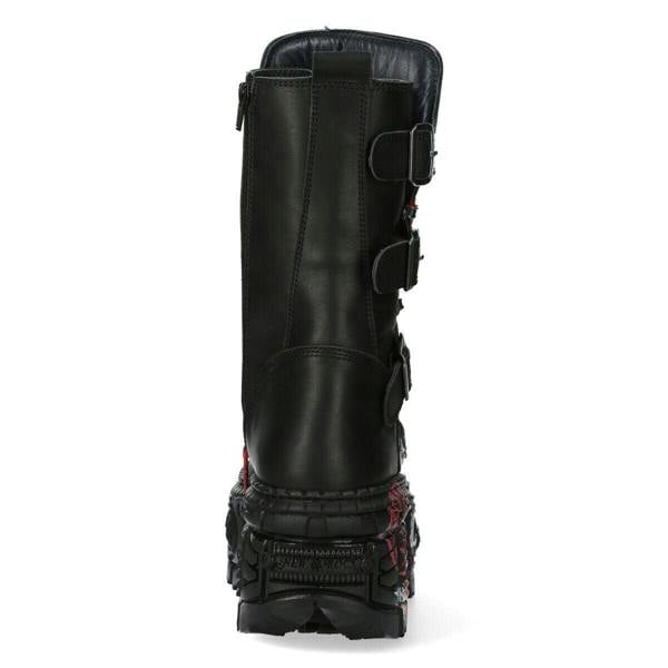 New Rock Mid Calf Punk Leather Boots-WALL028B-C1