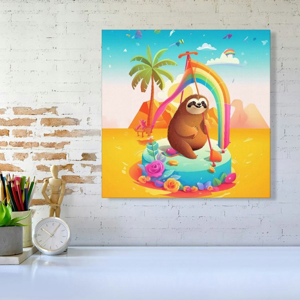 Warren Reed Sloth On A Beach Holiday Canvas