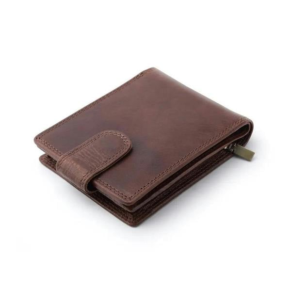 Top view of Brown leather wallet on a white background