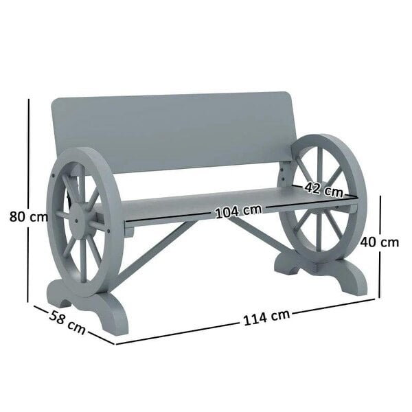 Fir Wood 2-Seater Outdoor Garden Wagon Wheel Bench, Grey