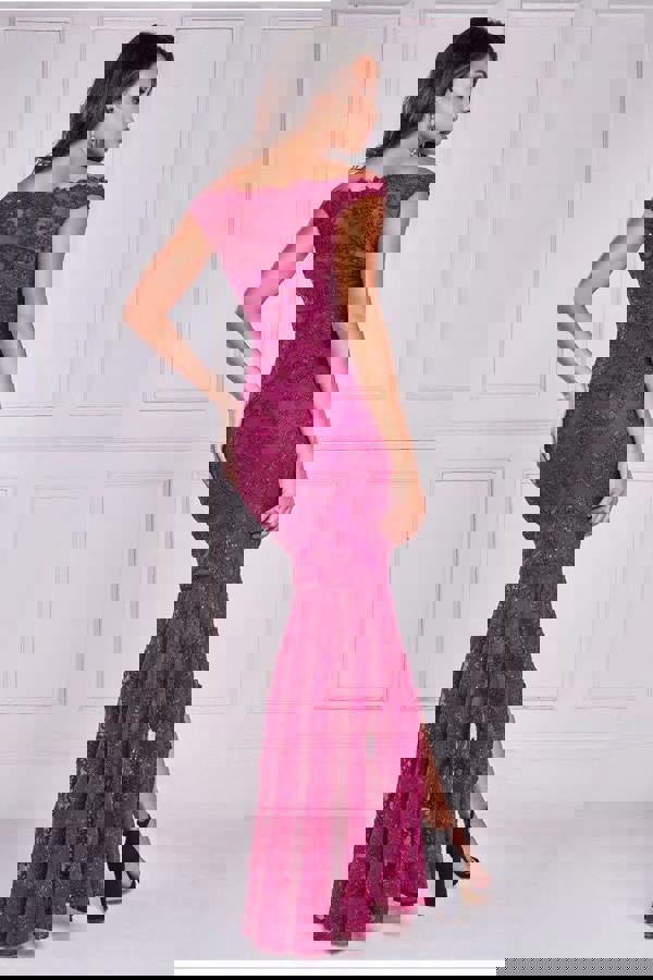 Lace Scallop Edge Mermaid Maxi Dress - Burgundy DR3890