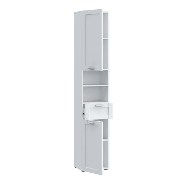 Furniture To Go Lokko Tall Narrow Bathroom Cabinet with 2 Doors & 1 Drawer with Silver Handles in White