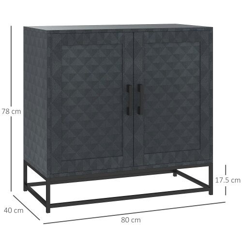 Wyld Haus Nelima Black Freestanding Retro Sideboard With Double Doors Geometric Pattern