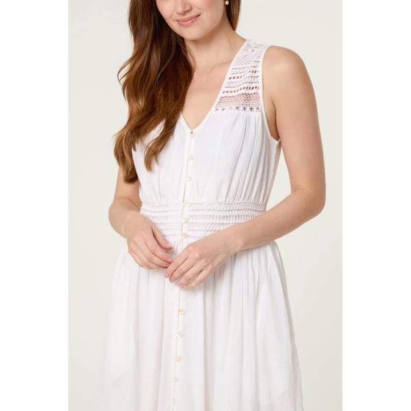 Blue Vanilla Crochet Insert Button Midi Dress