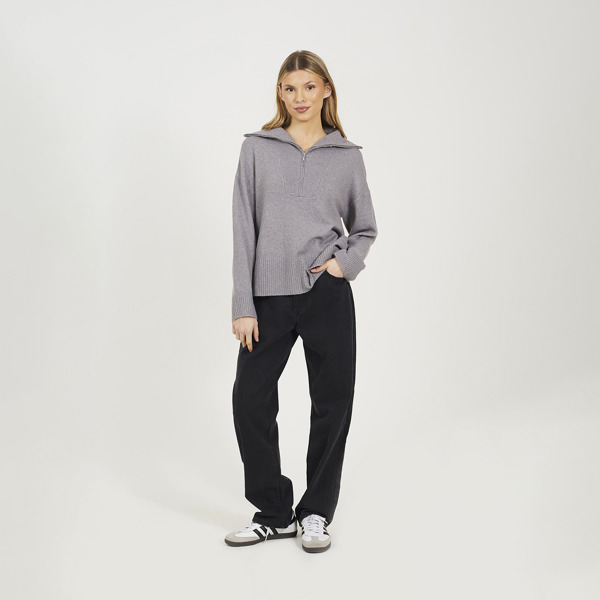 Brave Soul Half Zip Knitted Jumper - Grey