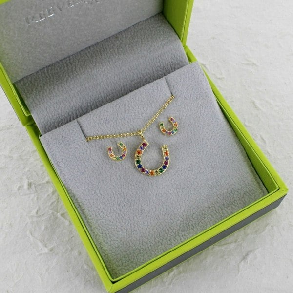 Rainbow Crystals and Sterling Silver Horseshoe Necklace - Reeves & Reeves