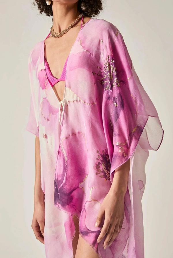 James Lakeland Pink Watercolour Floral Kaftan