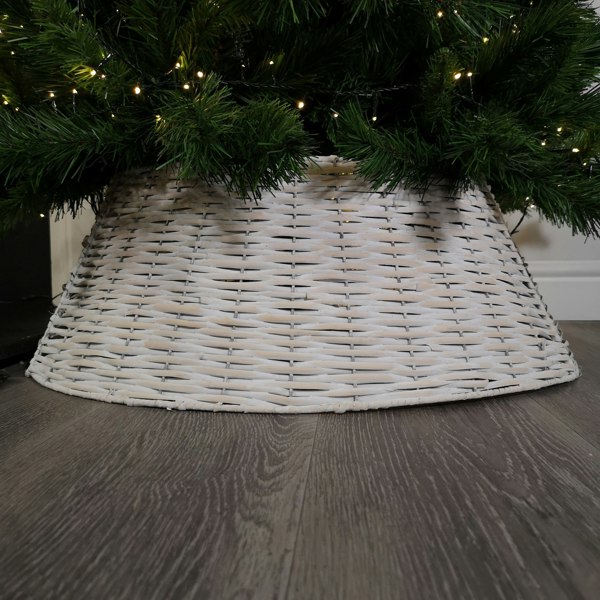 Samuel Alexander 40/58cm Samuel Alexander KD Willow Christmas Tree Skirt Wicker Rattan- Medium White Wash