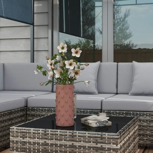 Wyld Haus Nalo Elni Grey Rattan  7 Piece Garden Set With Glass Top Table