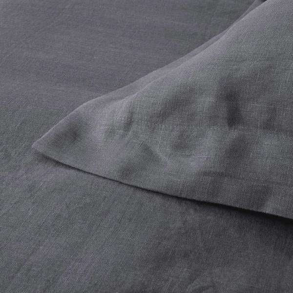 Midnight Grey French Linen 40cm Deep Fitted Sheets close-up detail 2 | Soak and Sleep