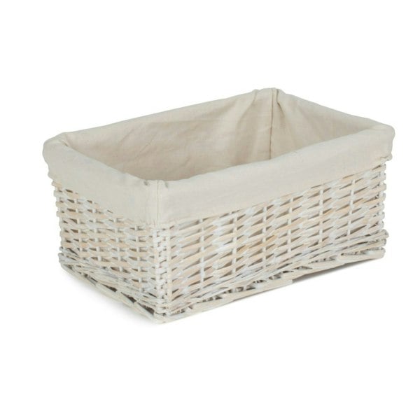 White Wash Wicker Storage Basket with White Lining