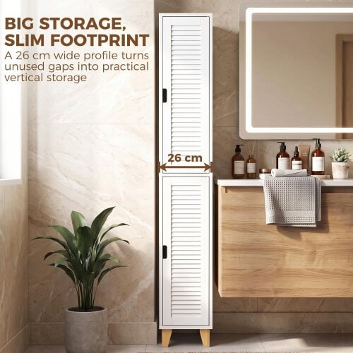 HOMCOM 170cm Tall Bathroom Storage Cabinet with Adjustable Shelf, White