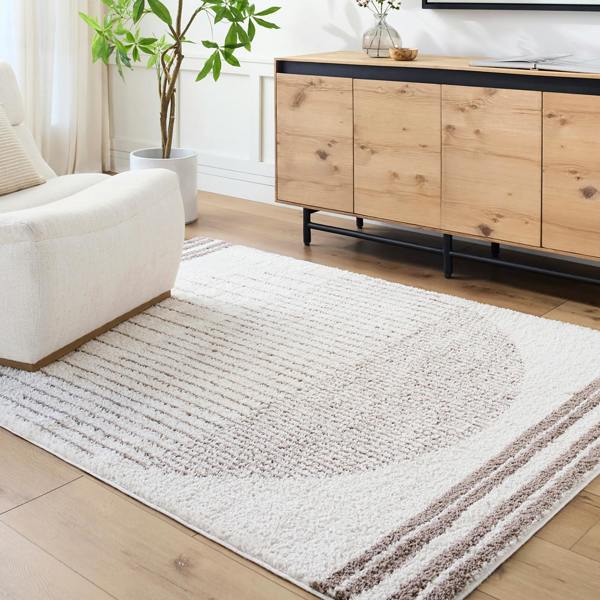 Livabliss Fossay Shag-Washable Beige Brown Green Grey Global High Pile Rug