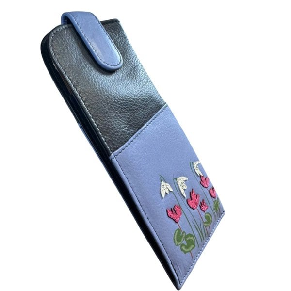 Mala Leather Snowdrop Floral Leather Glasses Case – Wide Fit with Magnetic Closure & Dust Bag