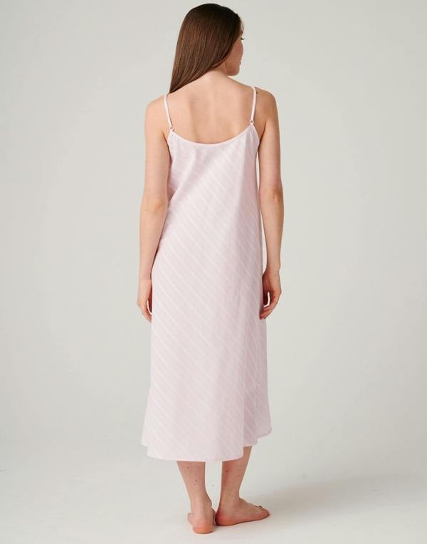 British Boxers Women's Cotton Strappy Nightdress – Shell Pink Satin Stripe