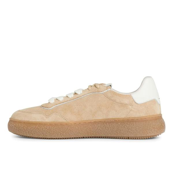 Tamaris Womens Beige White Leather Fashion Stripe Lace Up Sneakers