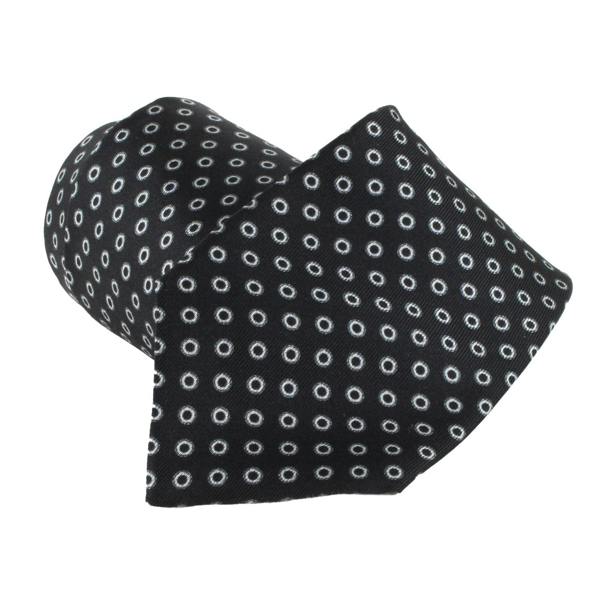 Dunhill Men's Black Silk Tie with Silver Ring Dot Pattern