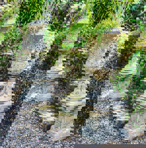 Pair of Large Victorian Stone Cast Urns with Plinths