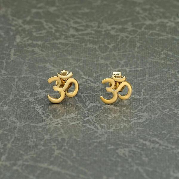 namana Gold Plated 925 Sterling Silver Divine OM Stud Earrings For Women