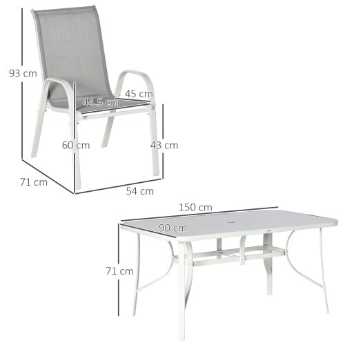 Wyld Haus Niseso 6 Seater with White Metal and Light Grey Mesh Outdoor Dining Set
