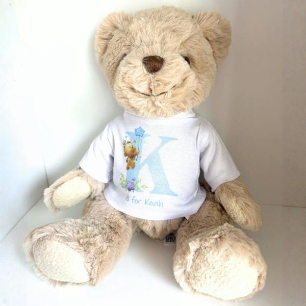 Aye Do Gifts Personalised Luxury Teddy Bear Blue Initial & Teddies Shirt