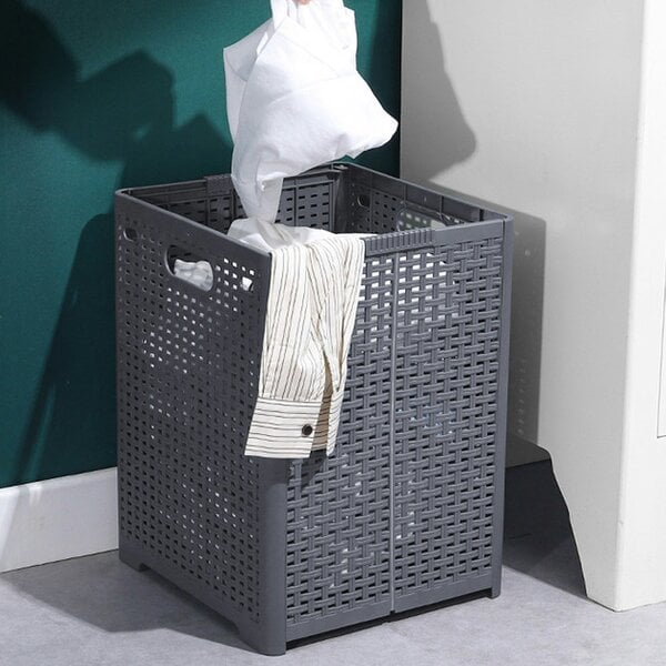 Living and Home Japanese Style Foldable Laundry Basket with Hollow Plastic Design