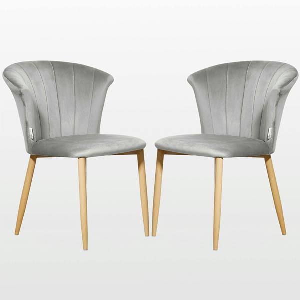 Life Interiors Set of 2 Elsa Velvet Dining Chairs - Curved Back Design with Wooden Legs & Comfortable Padded Seating, Modern Accent Chairs
