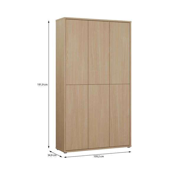 Furniture To Go Alice Springs Tall Shoe Cabinet with 6 Doors Push-to-Open in Elegancia Oak