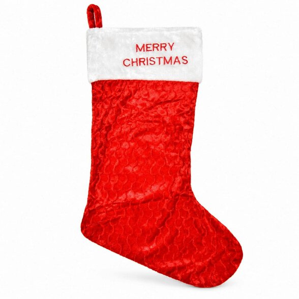 Shatchi 88cm Giant Red and White Christmas Stockings with Soft Plush Finish, Festive Decoration Set - Red