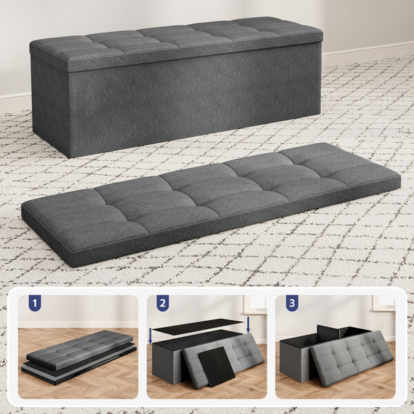 Ottoman 110cm Large Rectangular Ottoman Foldable Storage Bench Upholstered Foot Rest