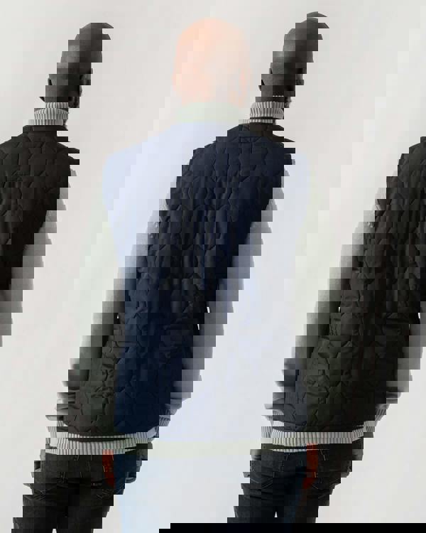 Model wearing Belstaff Base Mens Gilet in Dark Ink - Back