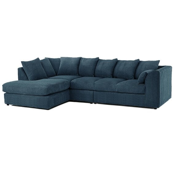 Furnishings For Less Luxor Full Cord Fabric 5 Seater Corner Sofa Scatter Back - Navy Blue - Left Hand Facing
