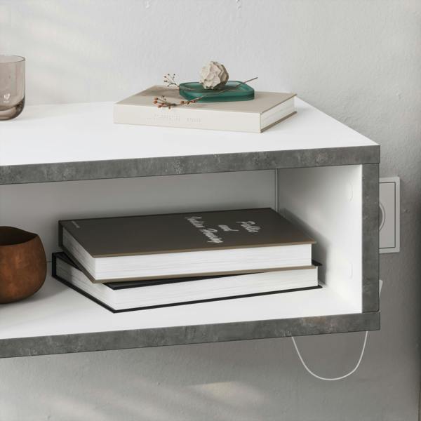 Decortie Modern Floating Bedside Table w/ LED Lights 45cm Wall-Mount Nightstand End Table Open Shelf Bedroom